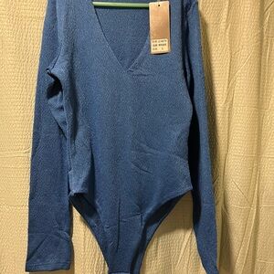 Blue V-Neck Button Down Shirt